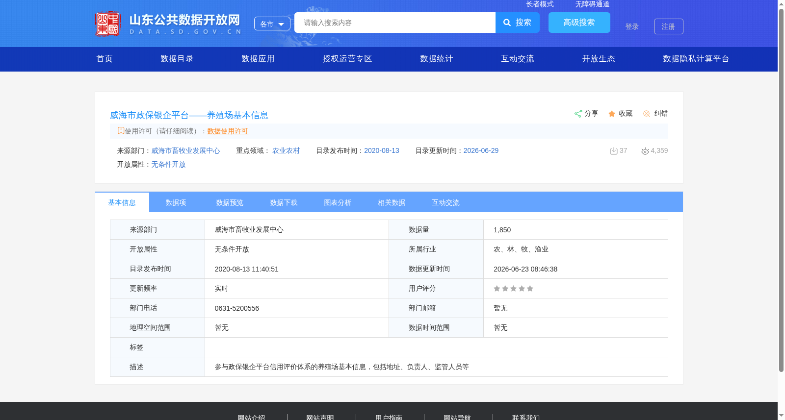威海市政保银企平台——养殖场基本信息 数据集图片