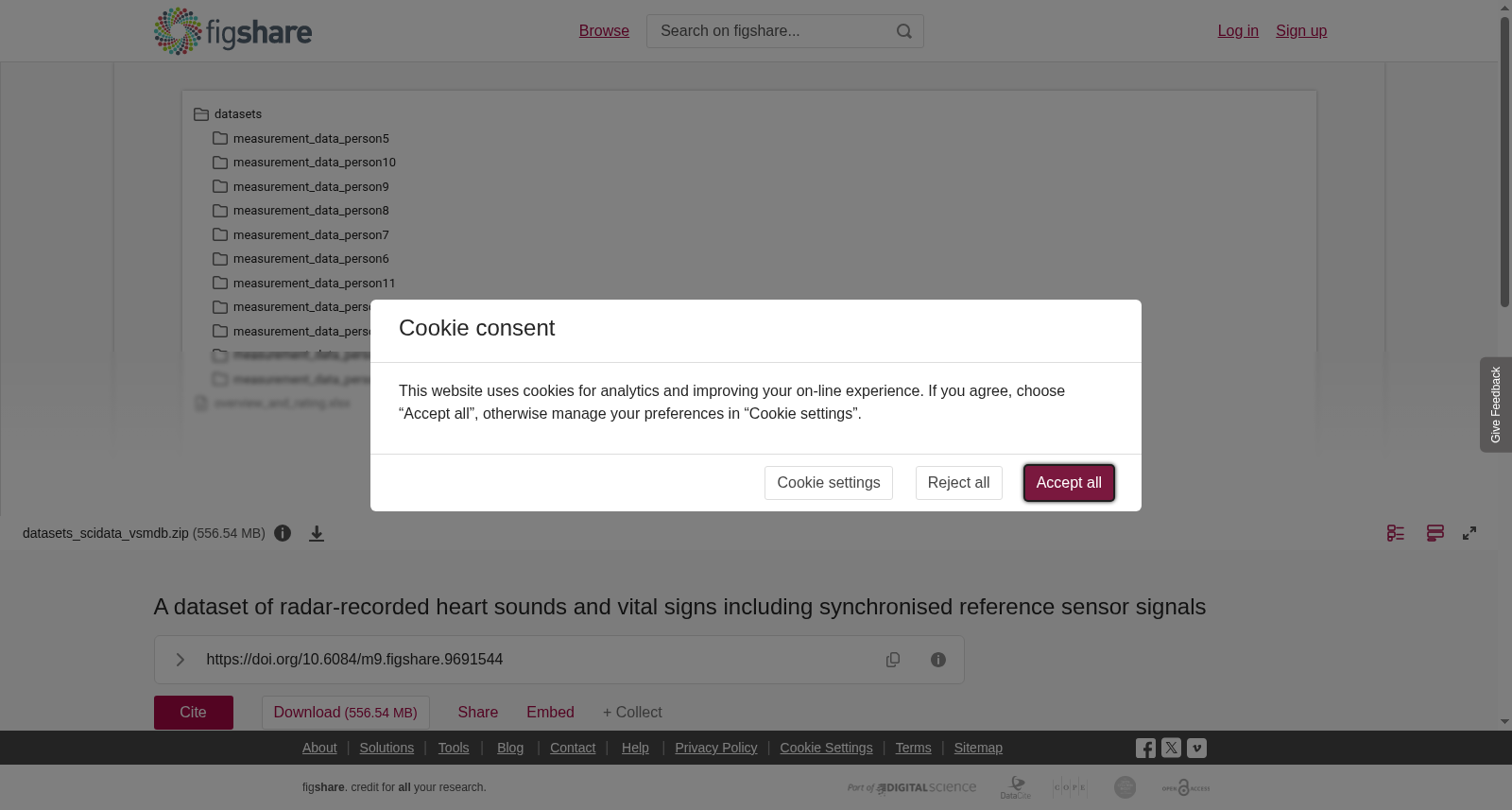 A dataset of radar-recorded heart sounds and vital signs including synchronised reference sensor signals 数据集图片