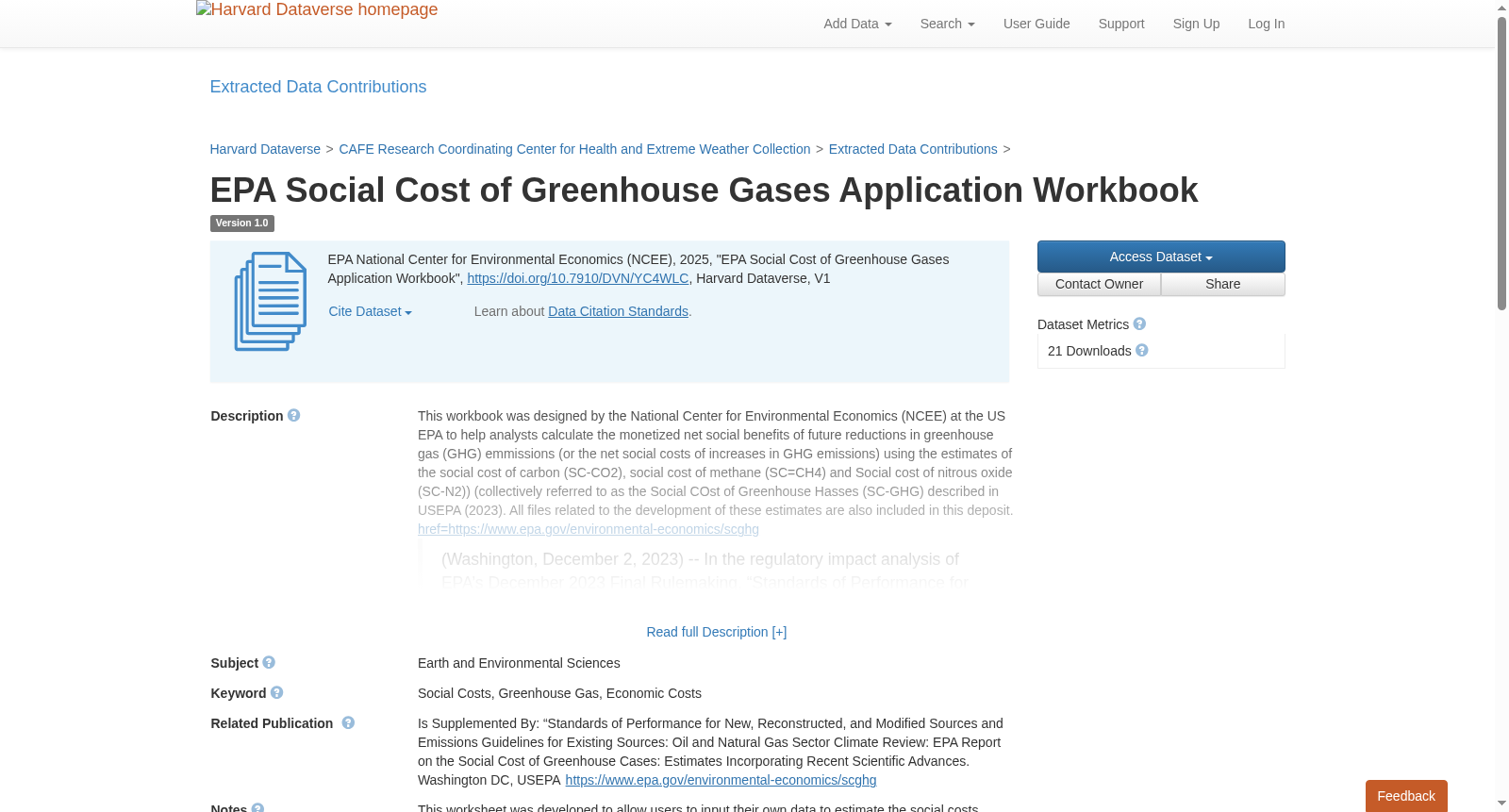 EPA Social Cost of Greenhouse Gases Application Workbook 数据集图片