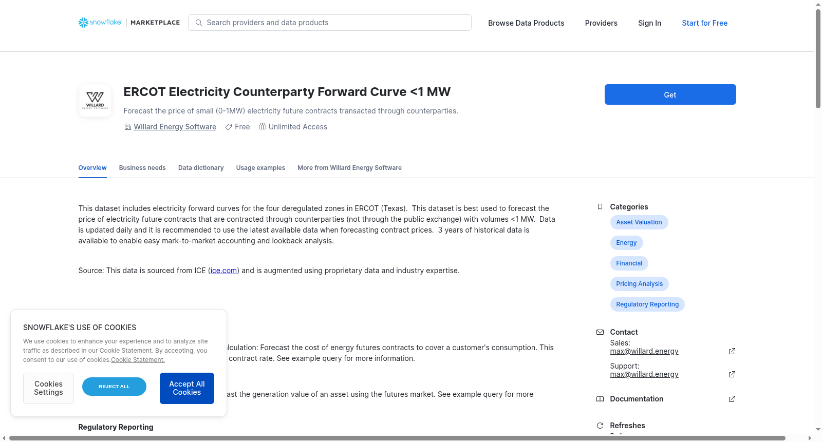 ERCOT Electricity Counterparty Forward Curve <1 MW 数据集图片