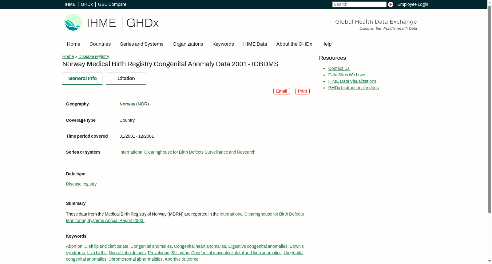 Norway Medical Birth Registry Congenital Anomaly Data 2001 - ICBDMS 数据集图片