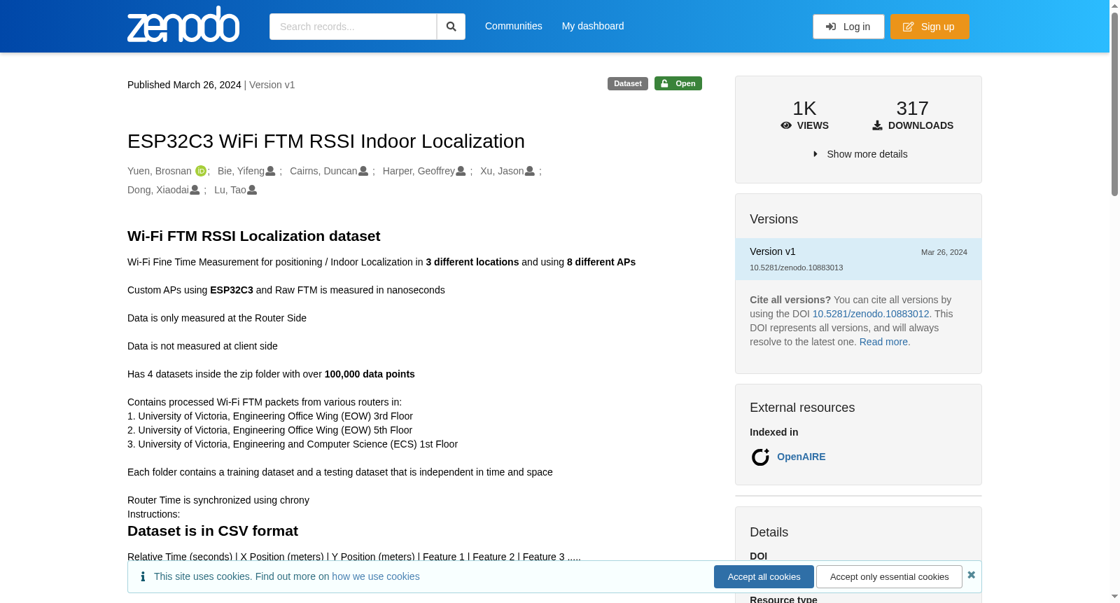 ESP32C3 WiFi FTM RSSI Indoor Localization 数据集图片
