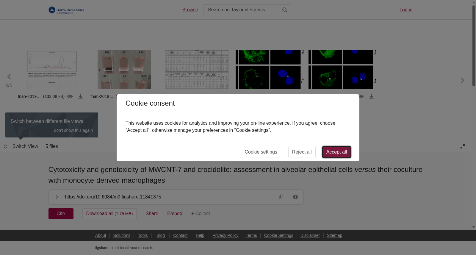 Cytotoxicity and genotoxicity of MWCNT-7 and crocidolite: assessment in alveolar epithelial cells <i>versus</i> their coculture with monocyte-derived macrophages 数据集图片