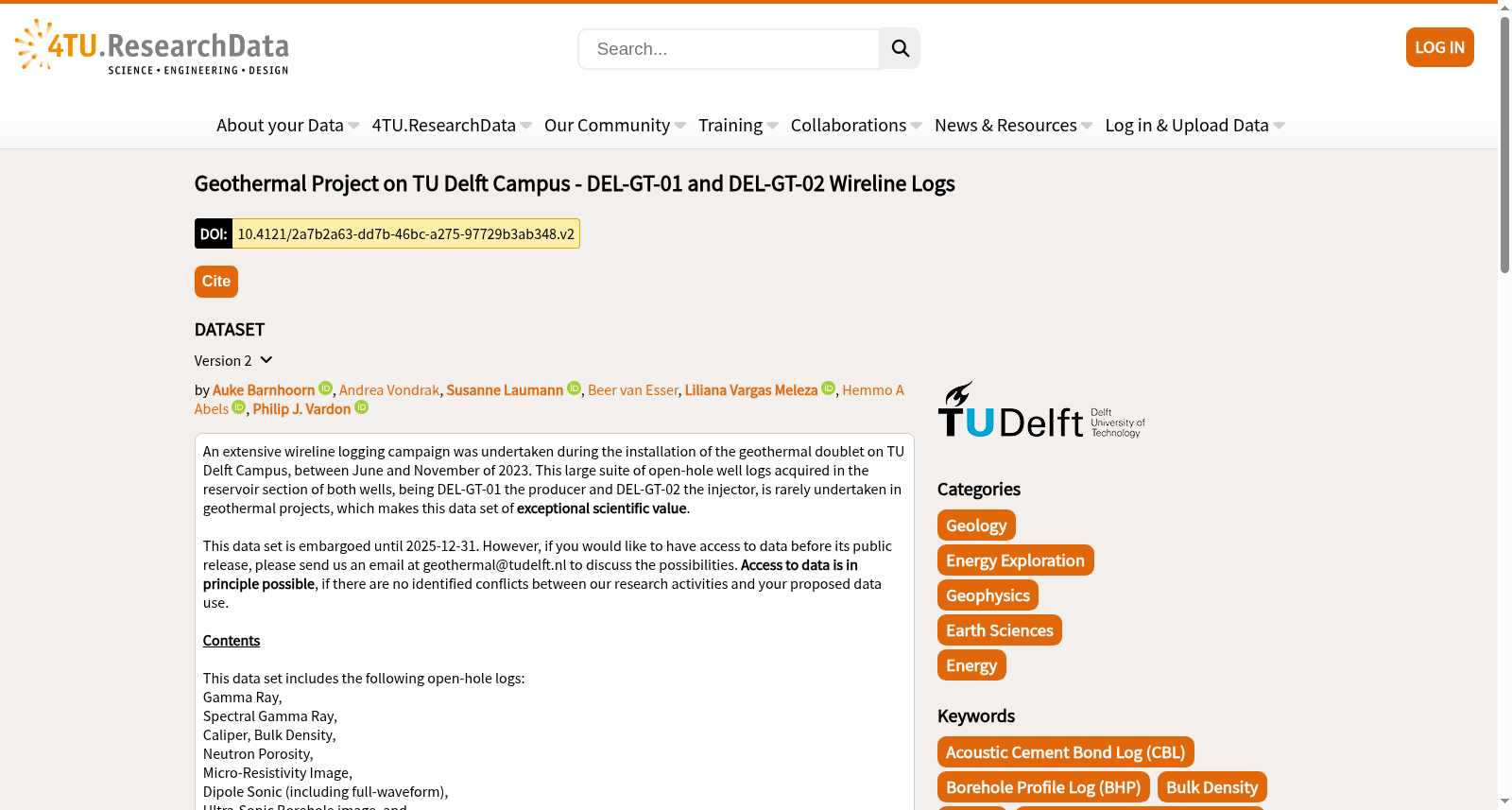Geothermal Project on TU Delft Campus - DEL-GT-01 and DEL-GT-02 Wireline Logs 数据集图片