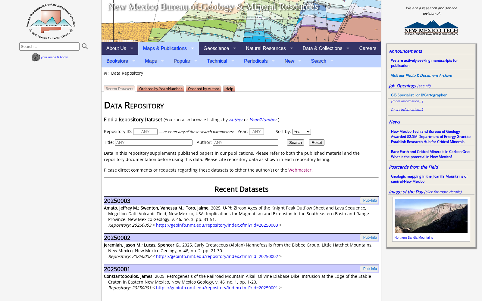 New Mexico Bureau of Geology & Mineral Resources Data Repository 数据集图片