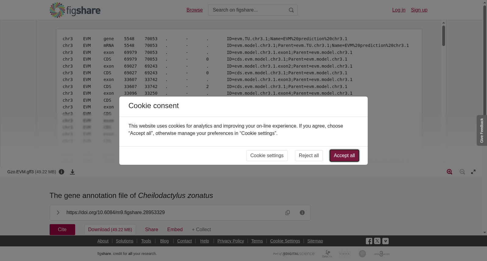 The gene annotation file of <i>Cheilodactylus zonatus</i> 数据集图片