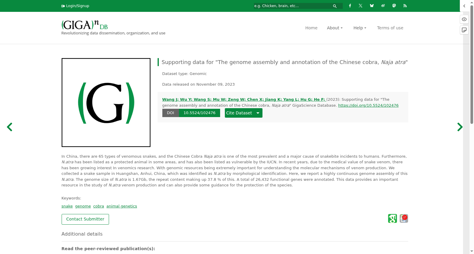 Supporting data for "The genome assembly and annotation of the Chinese cobra, <i>Naja atra</i>" 数据集图片