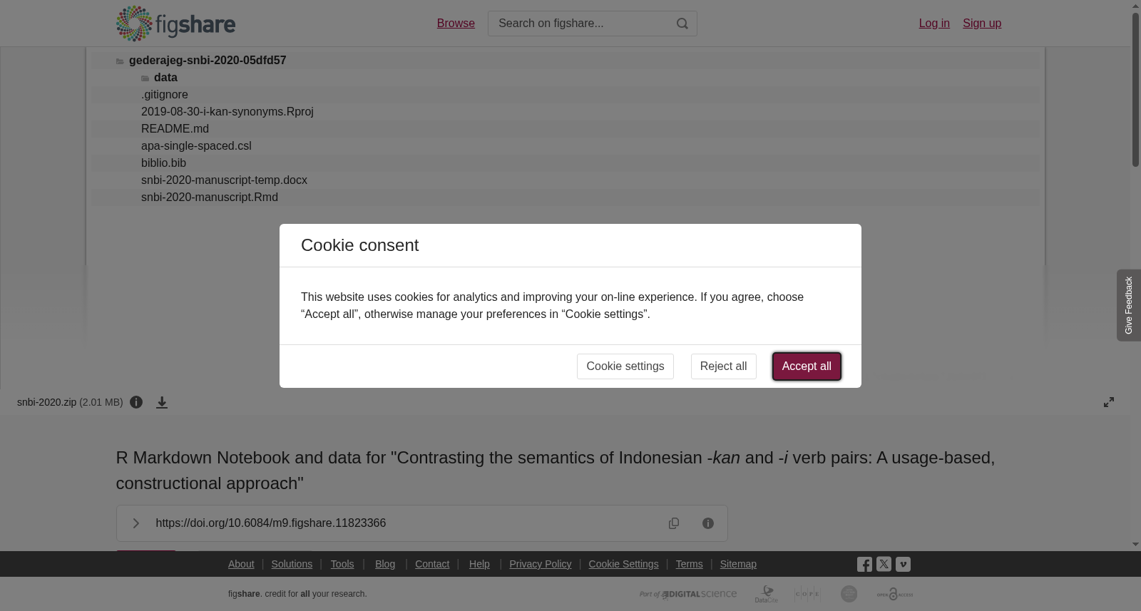 R Markdown Notebook and data for "Contrasting the semantics of Indonesian -<i>kan</i> and -<i>i</i> verb pairs: A usage-based, constructional approach" 数据集图片