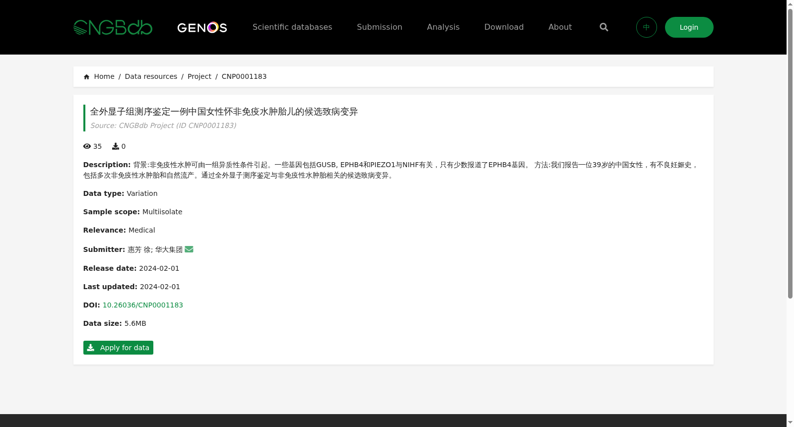 全外显子组测序鉴定一例中国女性怀非免疫水肿胎儿的候选致病变异 数据集图片