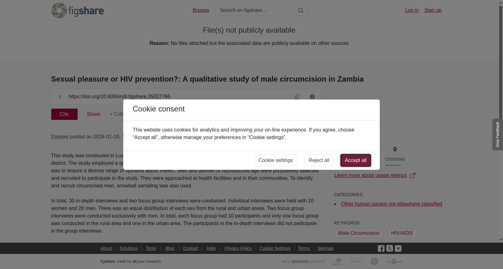 <b>Sexual pleasure or HIV prevention?: </b><b>A qualitative study of </b><b>male circumcision </b><b>in Zambia</b> 数据集图片