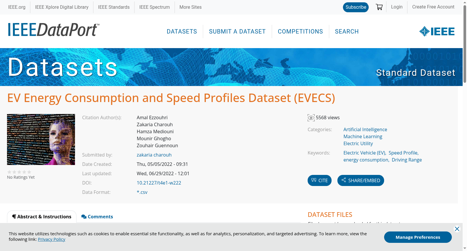 EV Energy Consumption and Speed Profiles Dataset (EVECS) 数据集图片