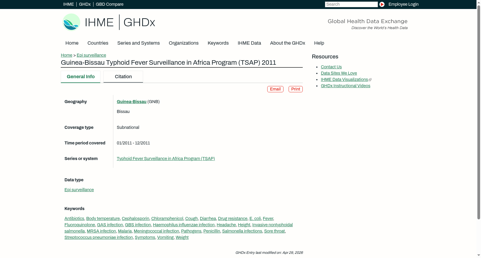 Guinea-Bissau Typhoid Fever Surveillance in Africa Program (TSAP) 2011 数据集图片