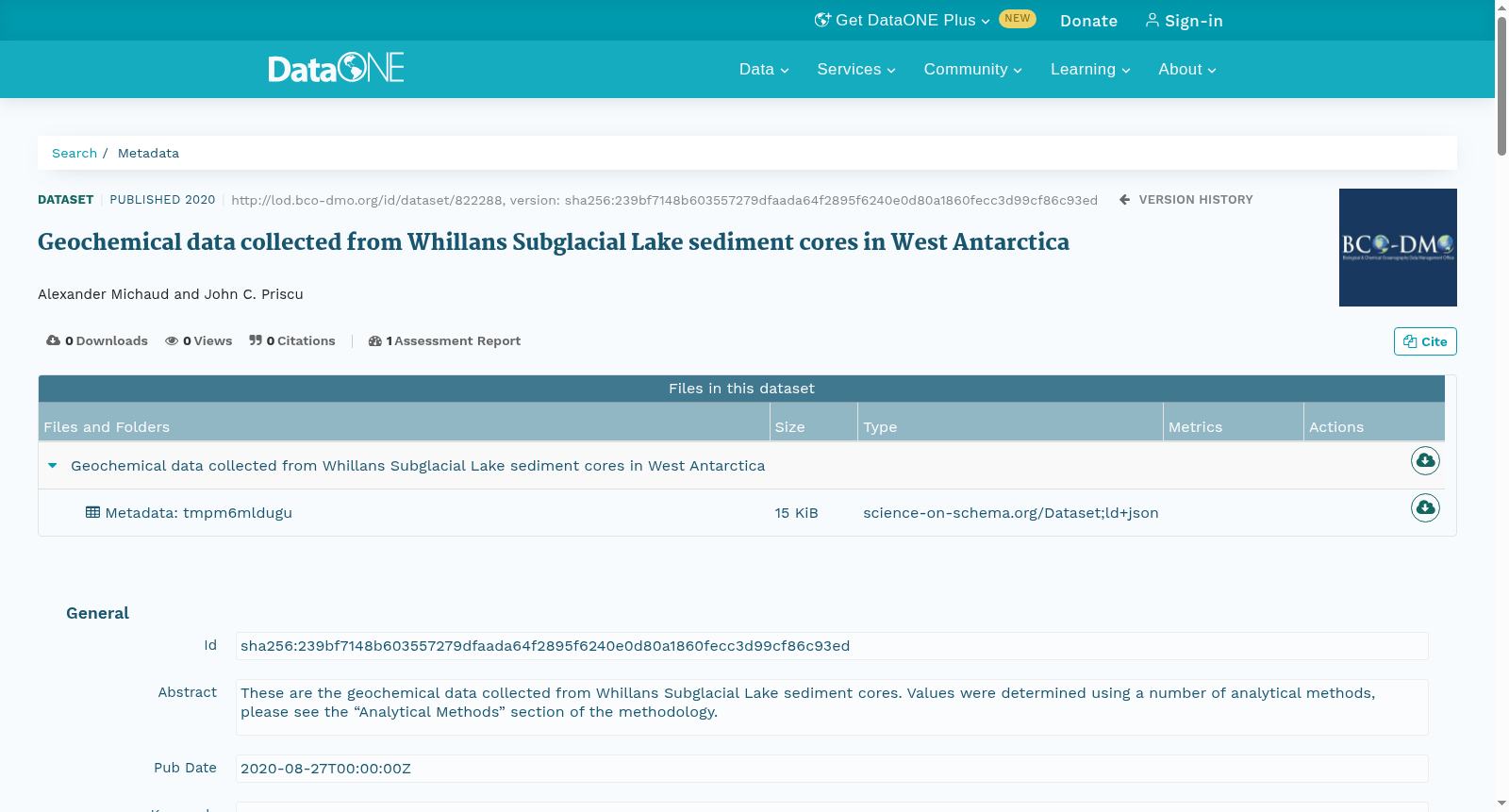 Geochemical data collected from Whillans Subglacial Lake sediment cores in West Antarctica 数据集图片