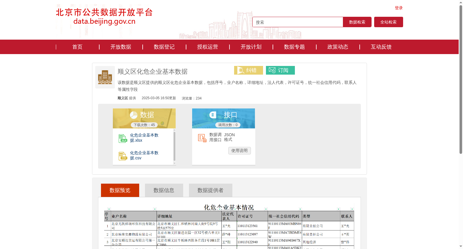 顺义区化危企业基本数据 数据集图片