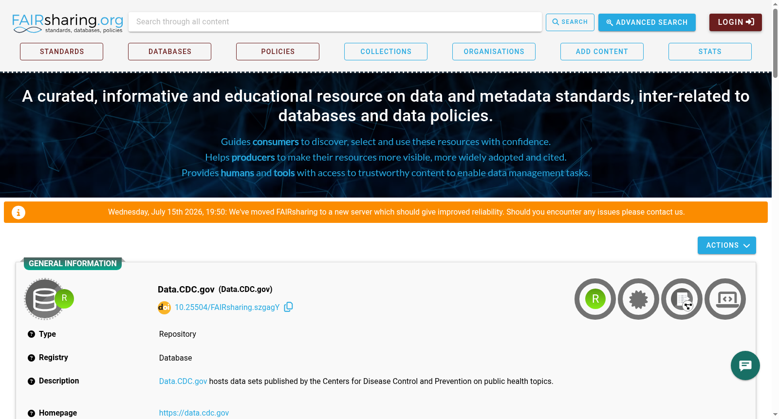 FAIRsharing record for: Data.CDC.gov 数据集图片