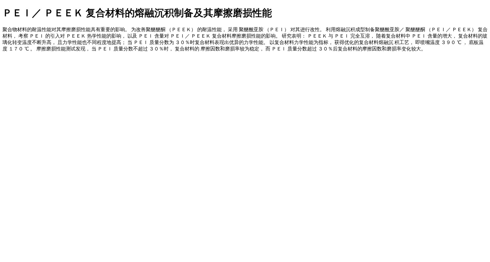 ＰＥＩ／ ＰＥＥＫ 复合材料的熔融沉积制备及其摩擦磨损性能 数据集图片