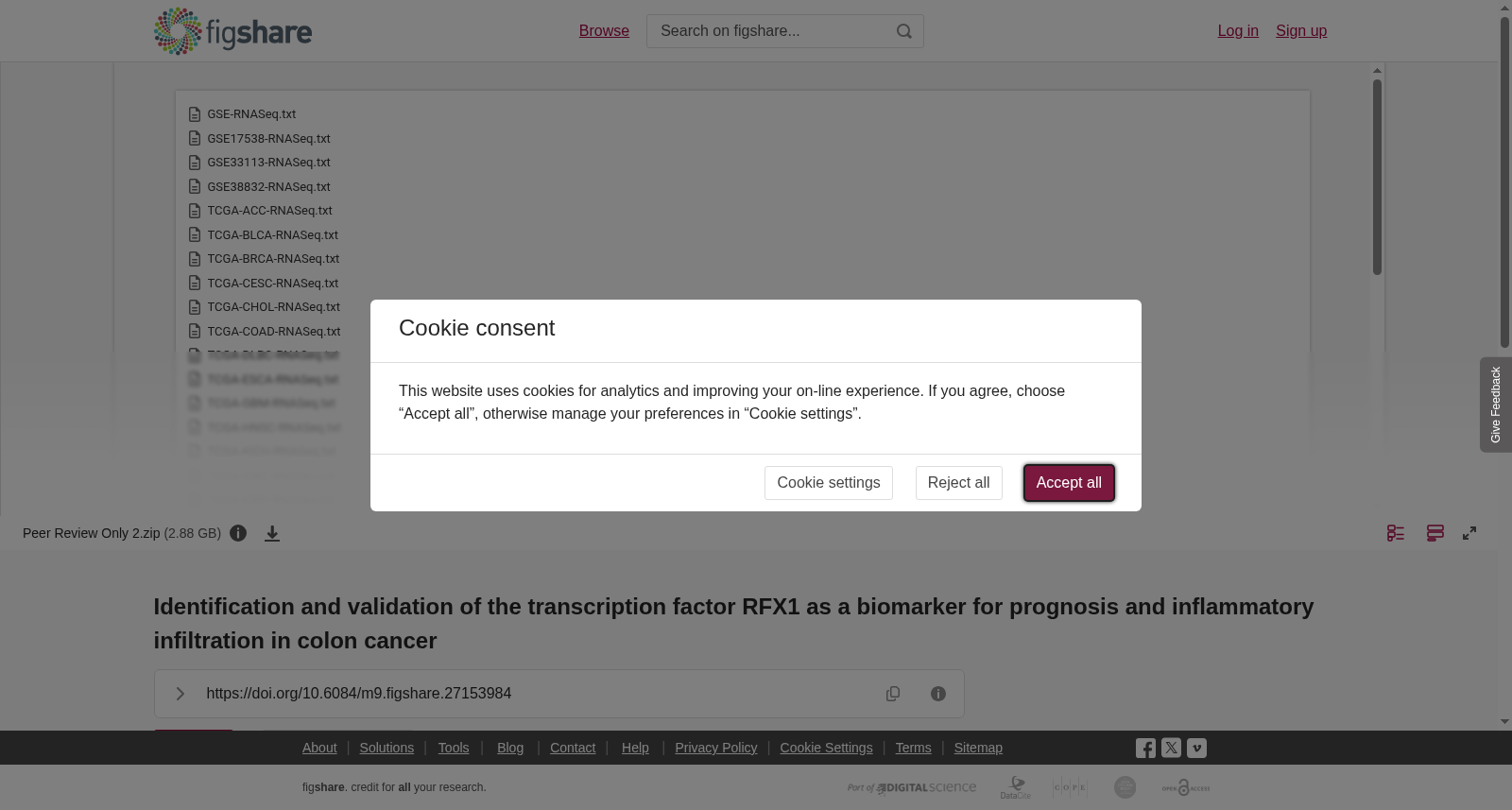 <b>Identification and validation of the transcription factor RFX1 as a biomarker for prognosis and inflammatory infiltration in colon cancer</b> 数据集图片