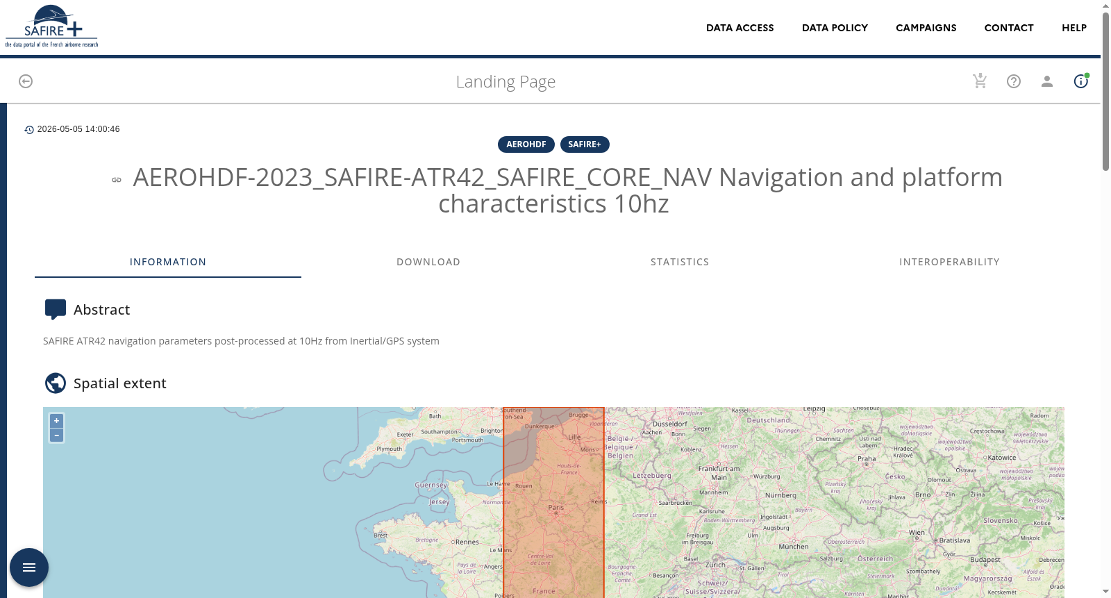 AEROHDF-2023_SAFIRE-ATR42_SAFIRE_CORE_NAV Navigation and platform characteristics 10hz 数据集图片
