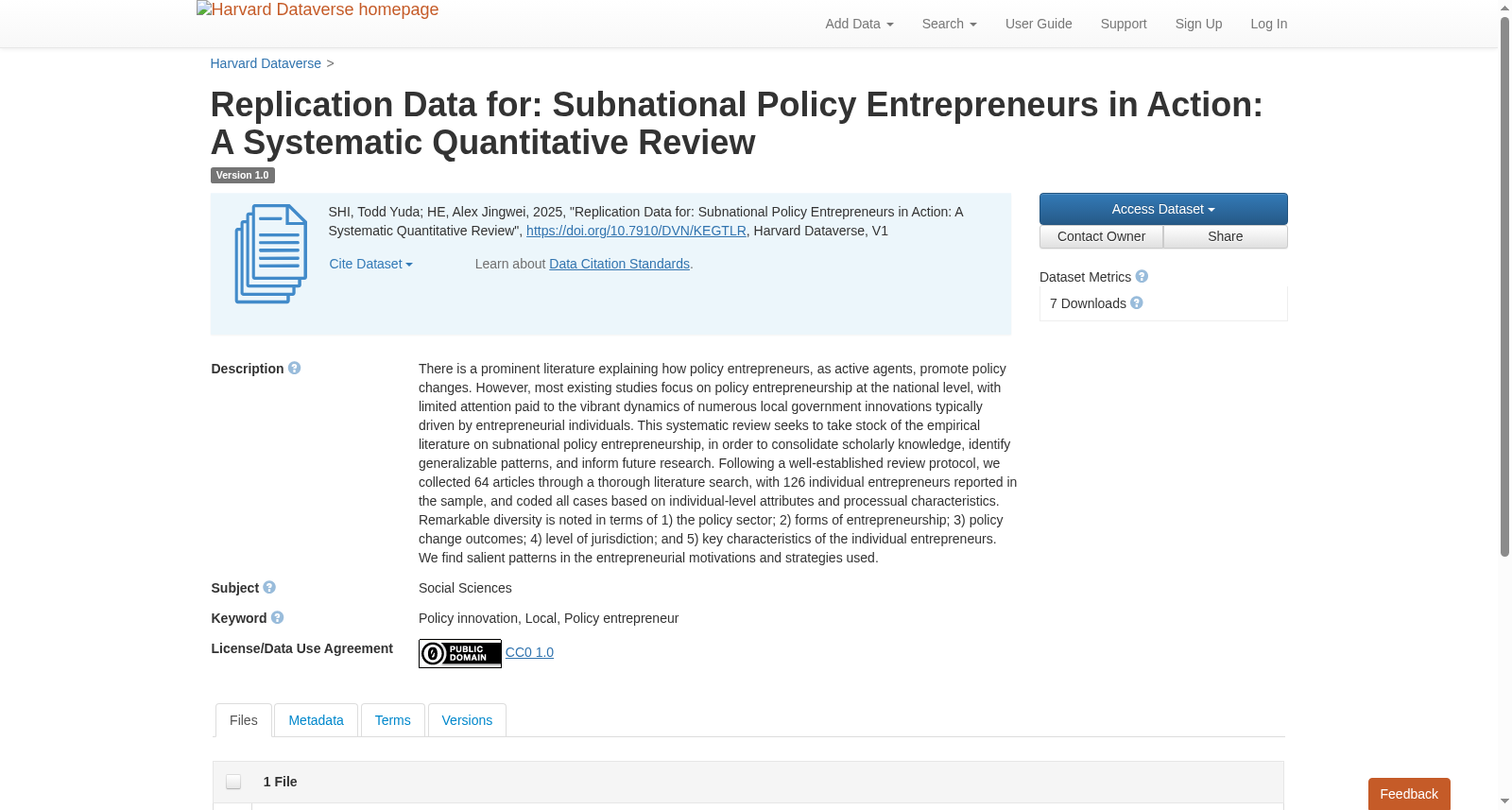 Replication Data for: Subnational Policy Entrepreneurs in Action: A Systematic Quantitative Review 数据集图片