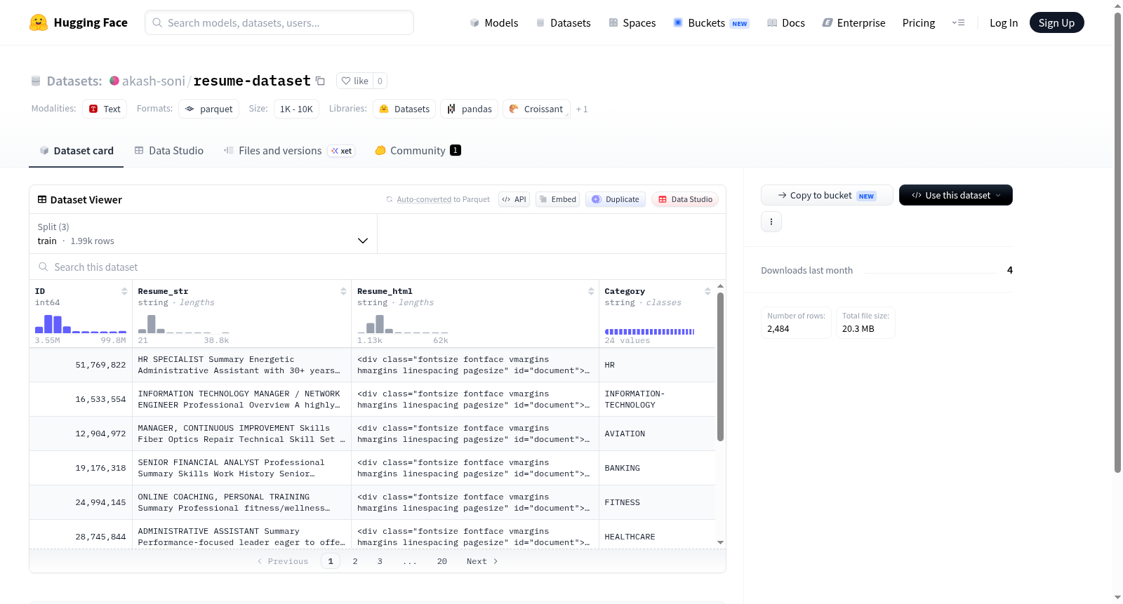 akash-soni/resume-dataset 数据集图片