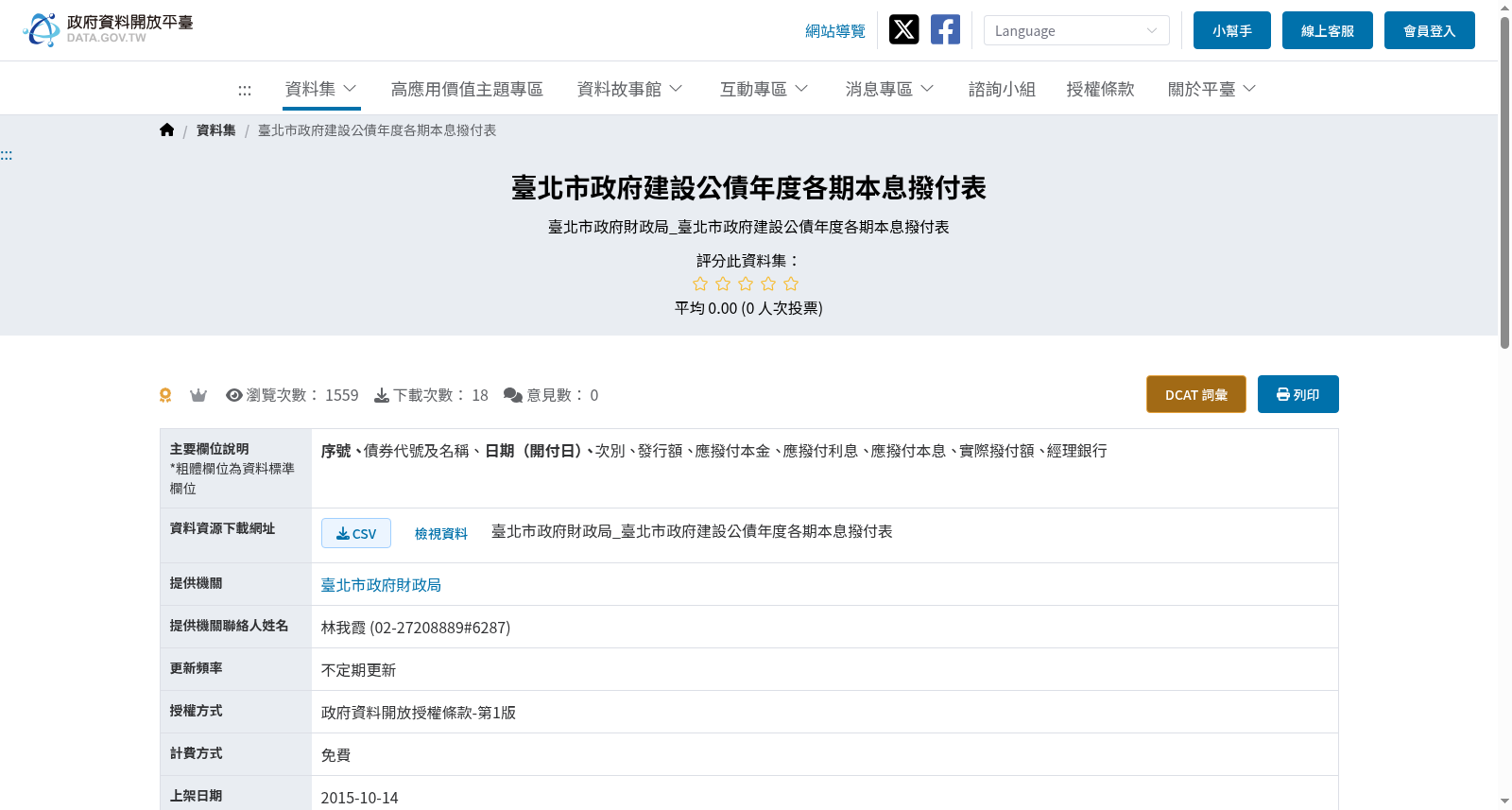 臺北市政府建設公債114年度各期本息撥付表 数据集图片