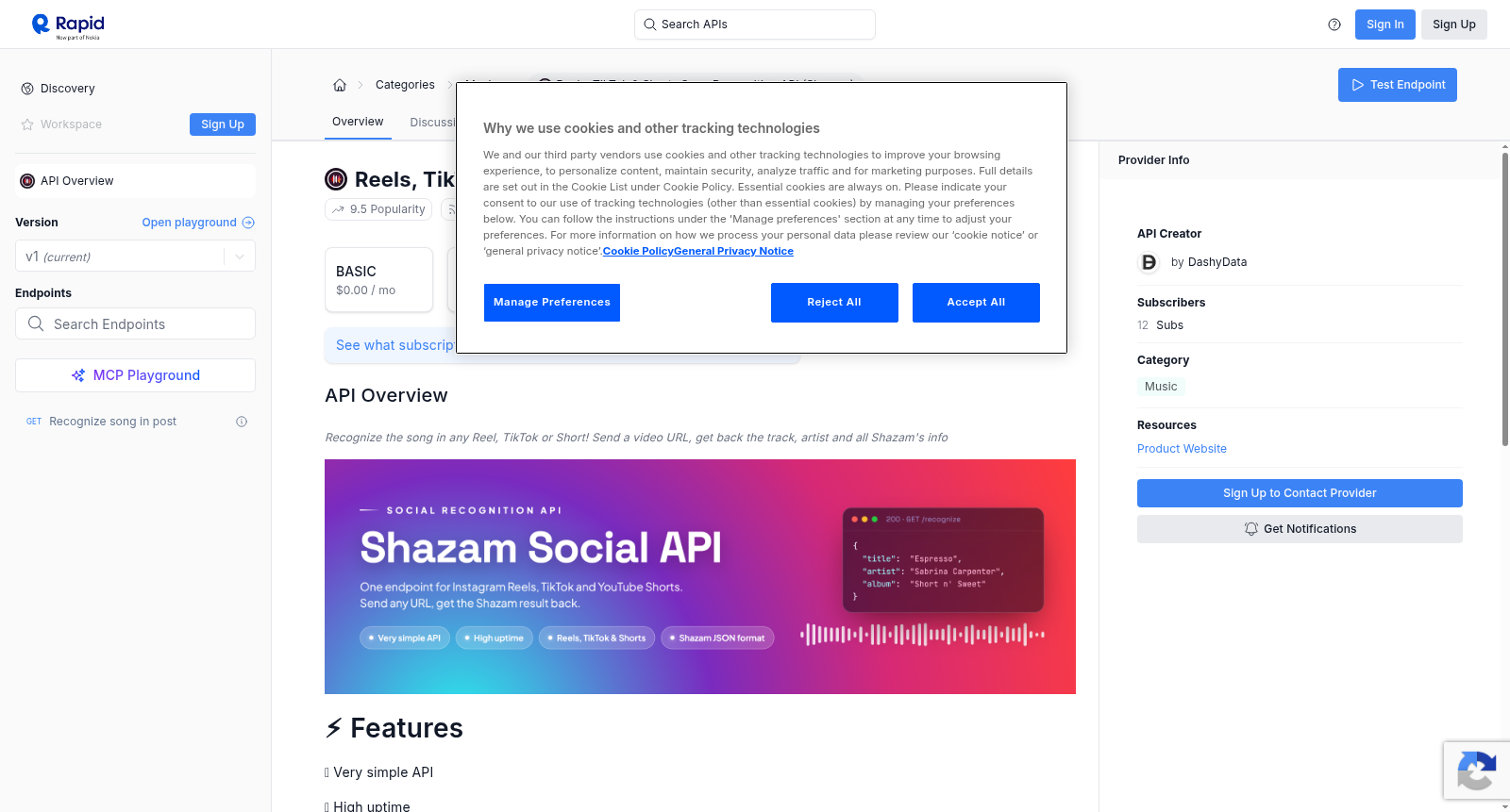 Reels, TikTok & Shorts Song Recognition API (Shazam) 数据集图片