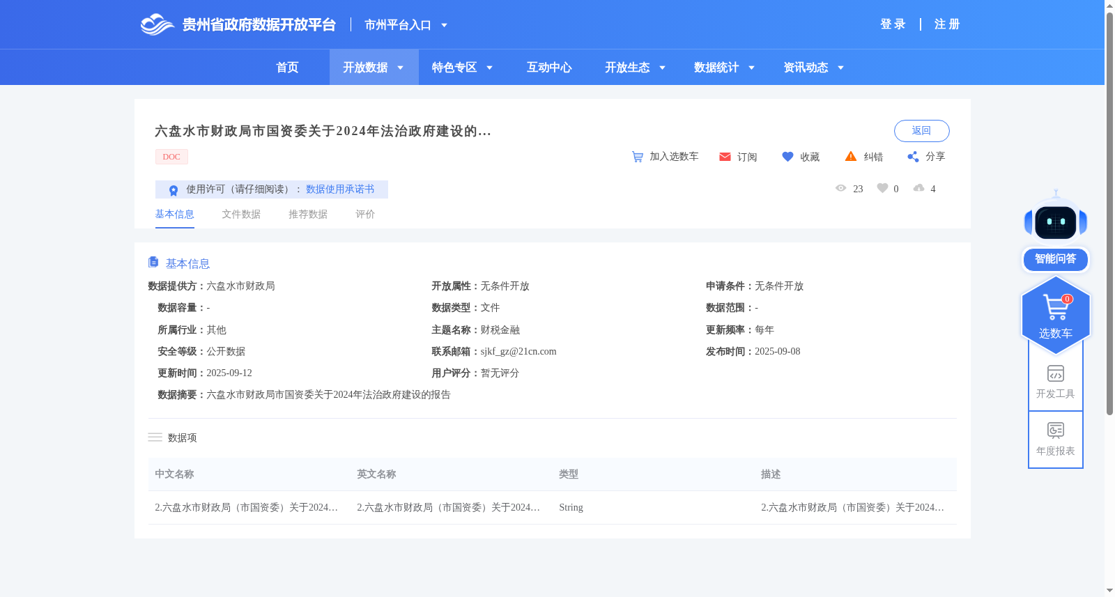 六盘水市财政局市国资委关于2024年法治政府建设的报告 数据集图片