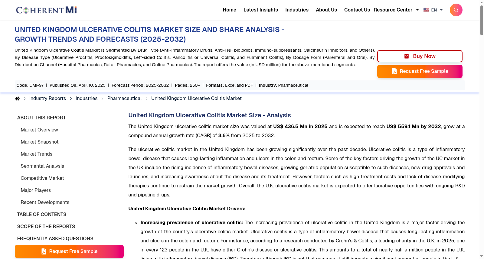 Royaume-Uni Marché de la colite ulcérative Top Companies 数据集图片