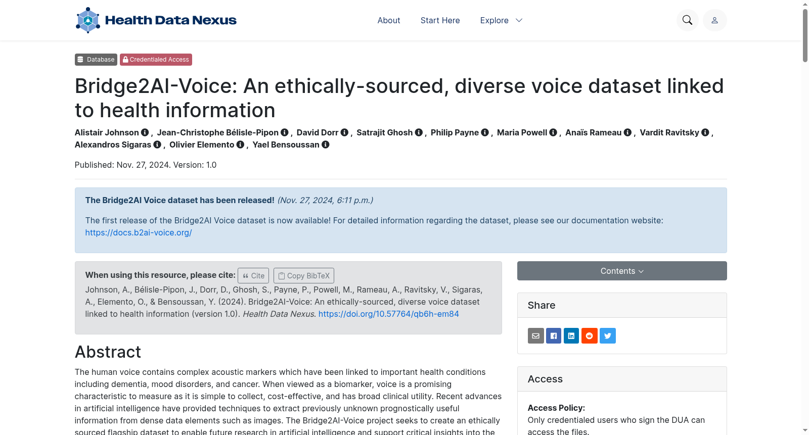 Bridge2AI-Voice: An ethically-sourced, diverse voice dataset linked to health information 数据集图片