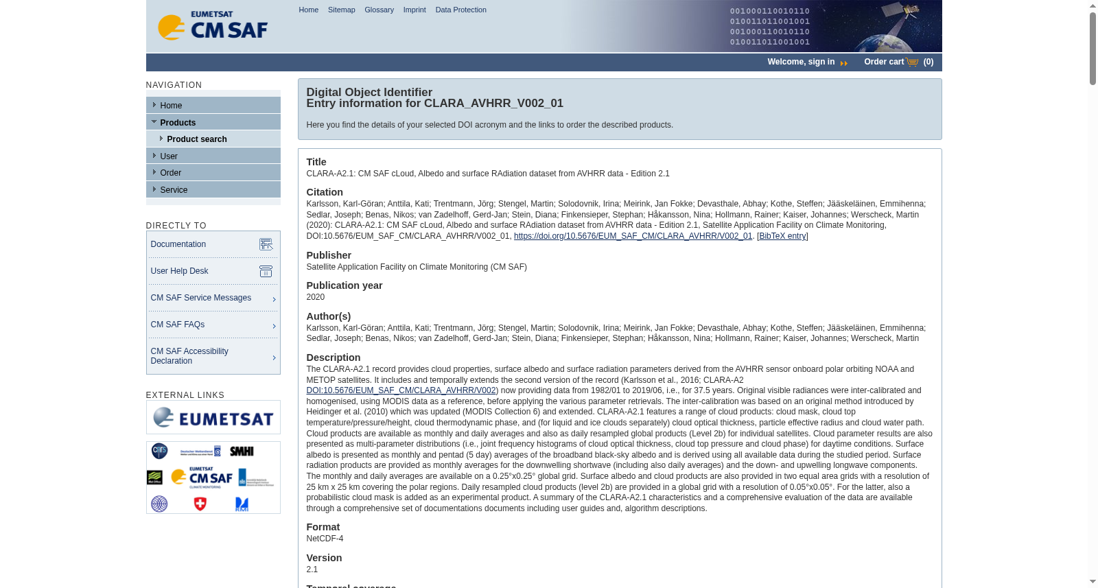 CLARA-A2.1: CM SAF cLoud, Albedo and surface RAdiation dataset from AVHRR data - Edition 2.1 数据集图片