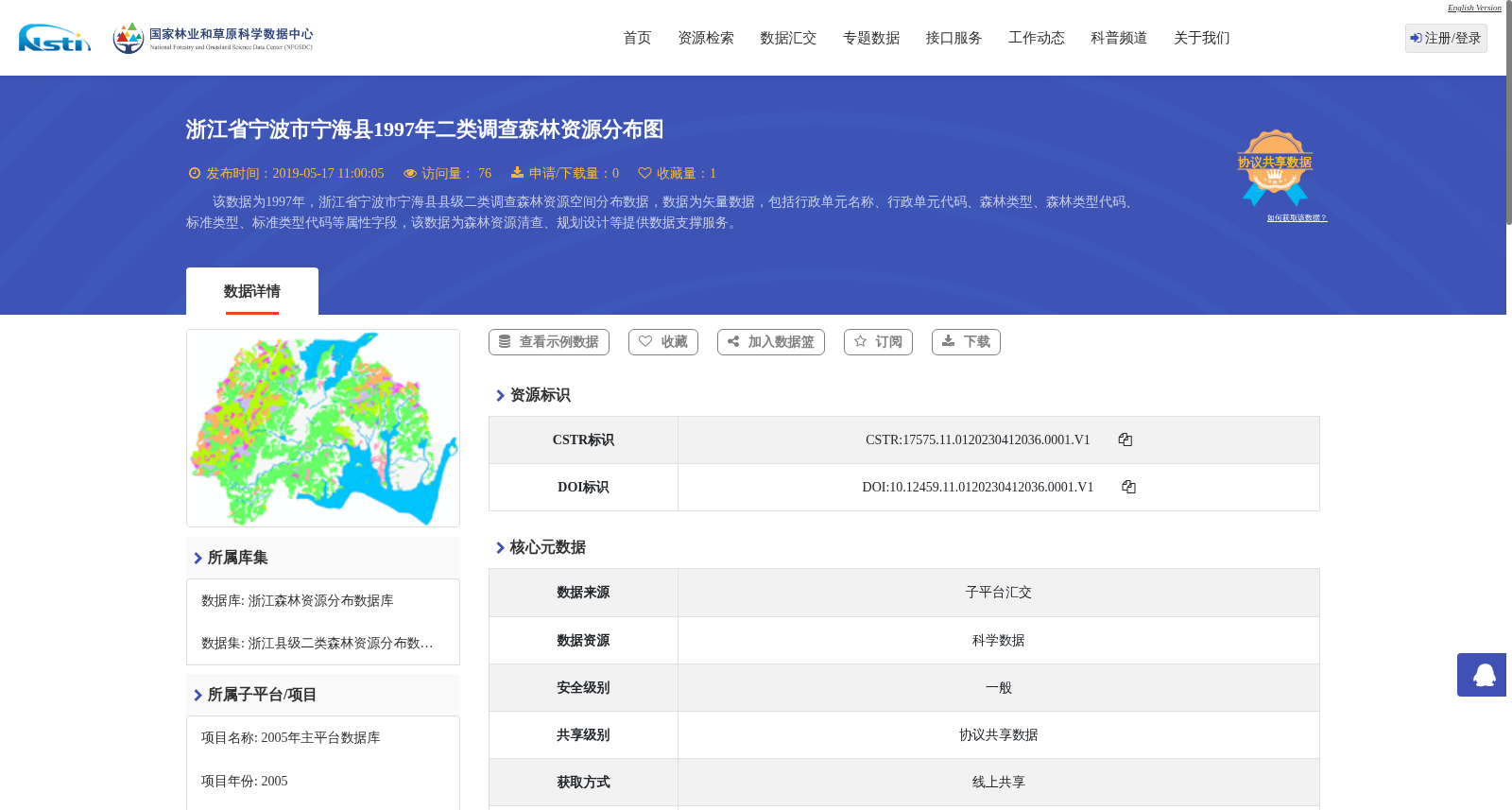 浙江省宁波市宁海县1997年二类调查森林资源分布图 数据集图片