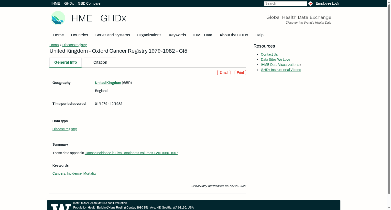 United Kingdom - Oxford Cancer Registry 1979-1982 - CI5 数据集图片