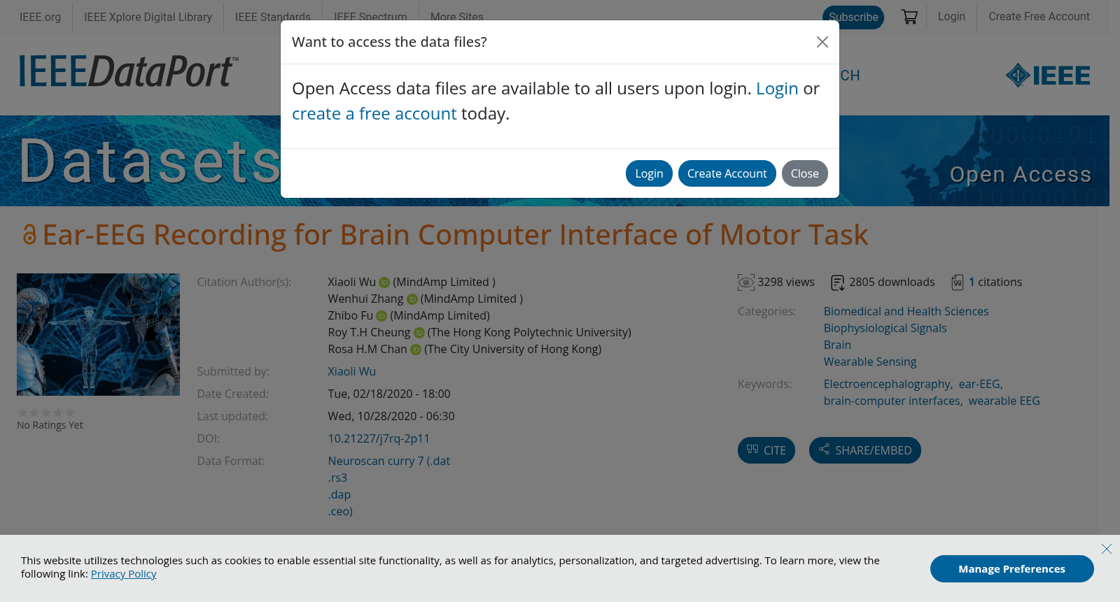 Ear-EEG Recording for Brain Computer Interface of Motor Task 数据集图片
