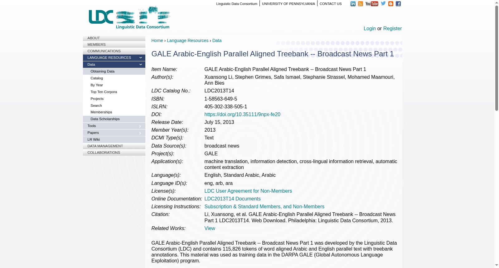 GALE Arabic-English Parallel Aligned Treebank -- Broadcast News Part 1 数据集图片