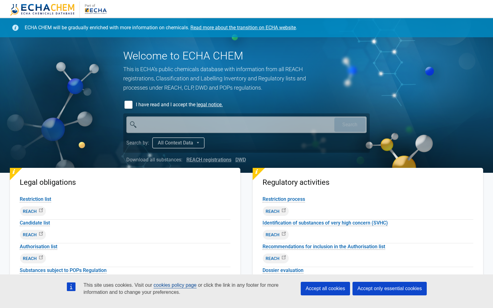 ECHA CHEM - Registration, Evaluation, Authorisation and Restriction of Chemicals Regulation 数据集图片