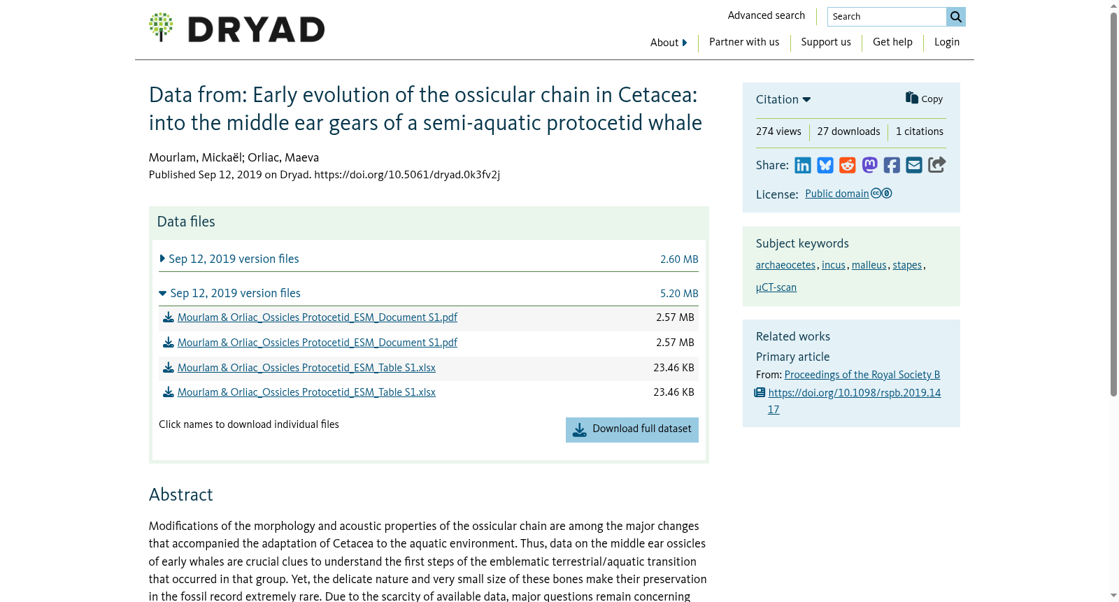 Data from: Early evolution of the ossicular chain in Cetacea: into the middle ear gears of a semi-aquatic protocetid whale 数据集图片