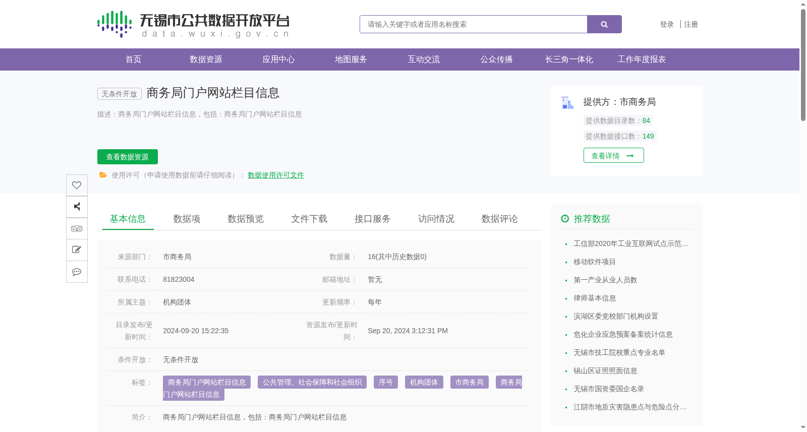 商务局门户网站栏目信息 数据集图片