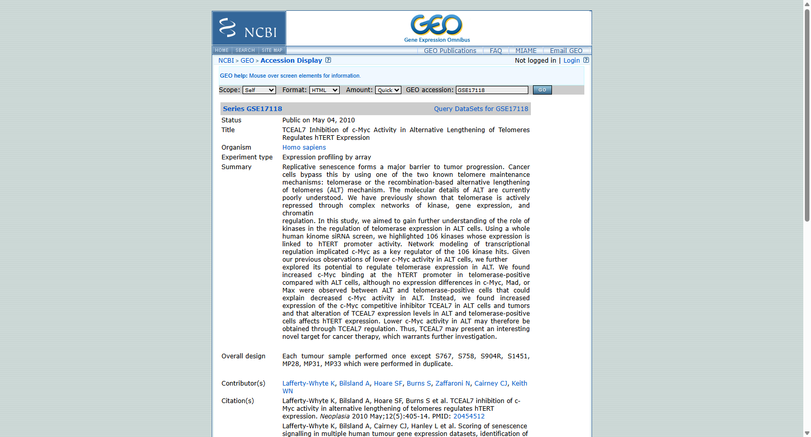 Myxofibrosarcoma Gene Expression Microarray Dataset (GSE17118)