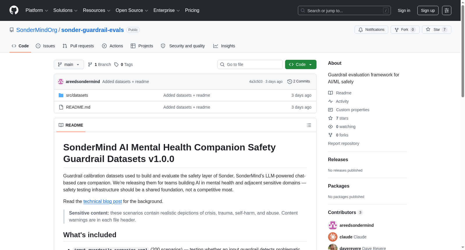 SonderMind AI Mental Health Companion Safety Guardrail Datasets v1.0.0 数据集图片