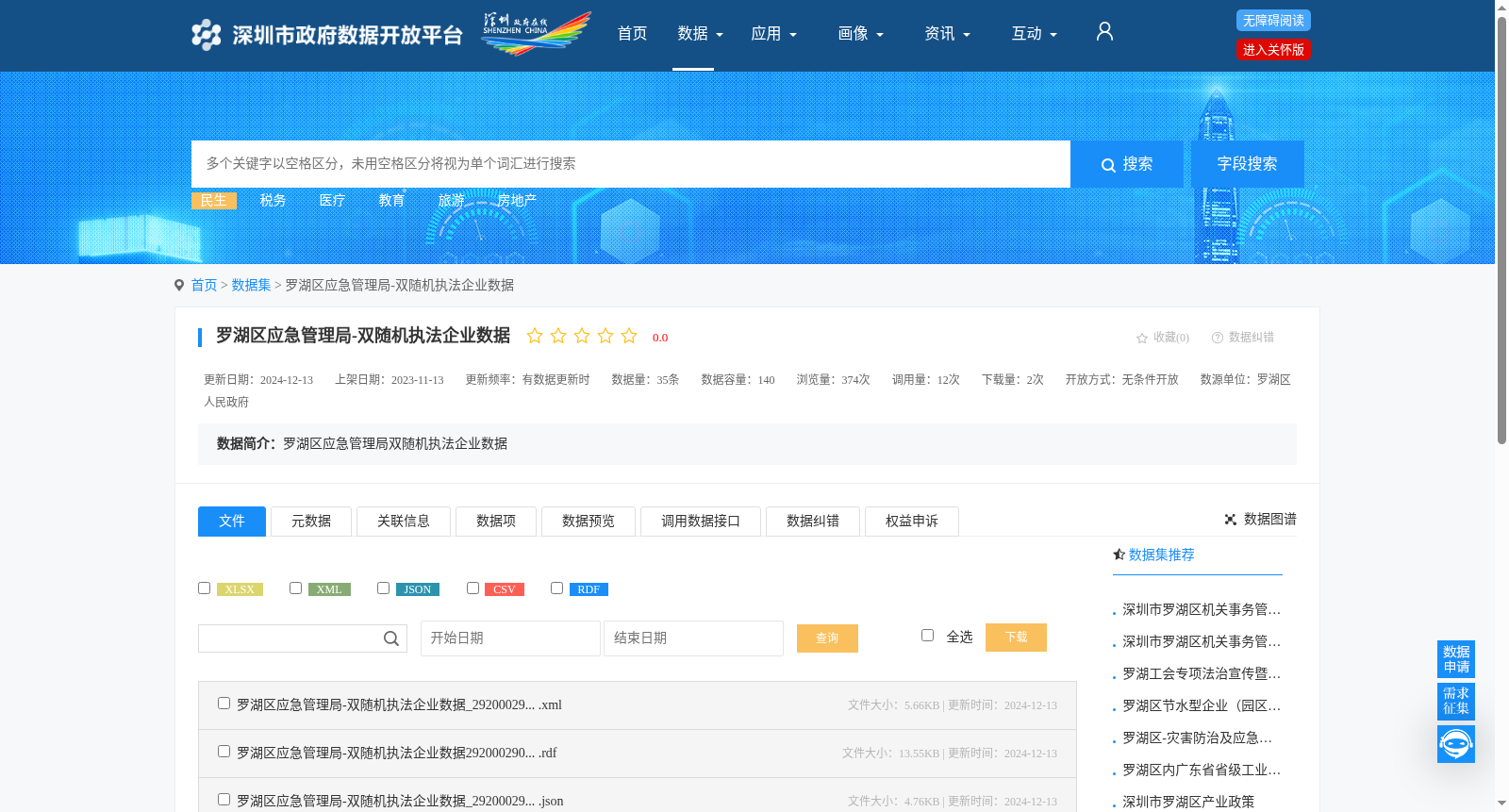 罗湖区应急管理局-双随机执法企业数据 数据集图片