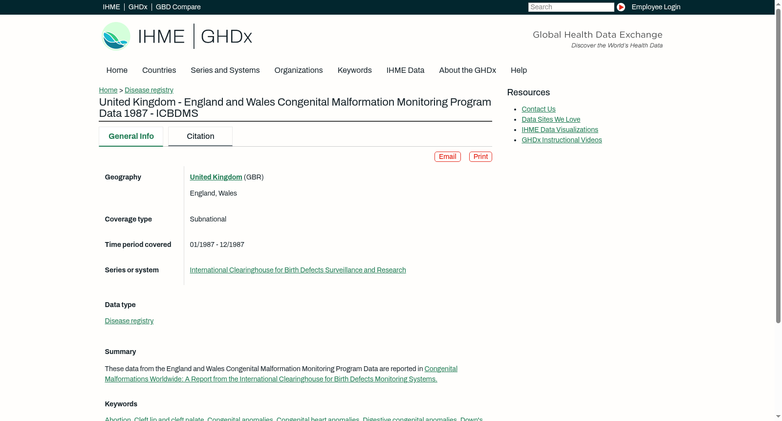 United Kingdom - England and Wales Congenital Malformation Monitoring Program Data 1987 - ICBDMS 数据集图片