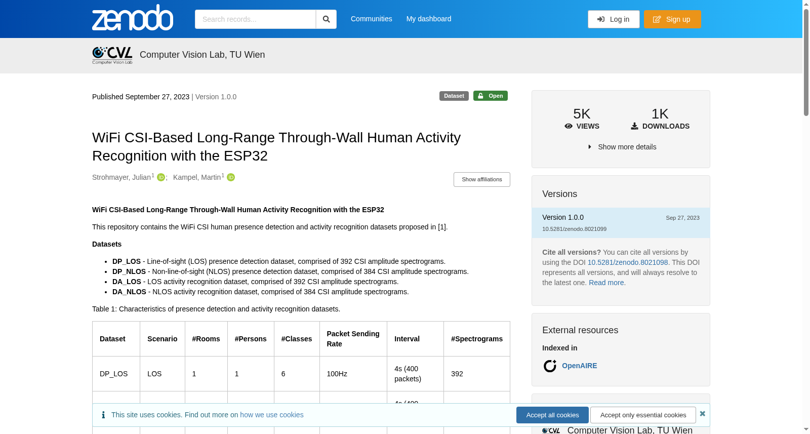 WiFi CSI-Based Long-Range Through-Wall Human Activity Recognition with the ESP32 数据集图片