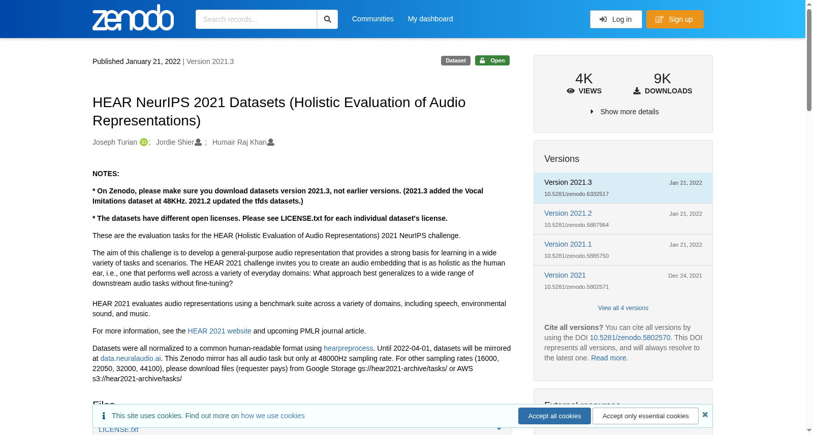 HEAR NeurIPS 2021 Datasets (Holistic Evaluation of Audio Representations) 数据集图片