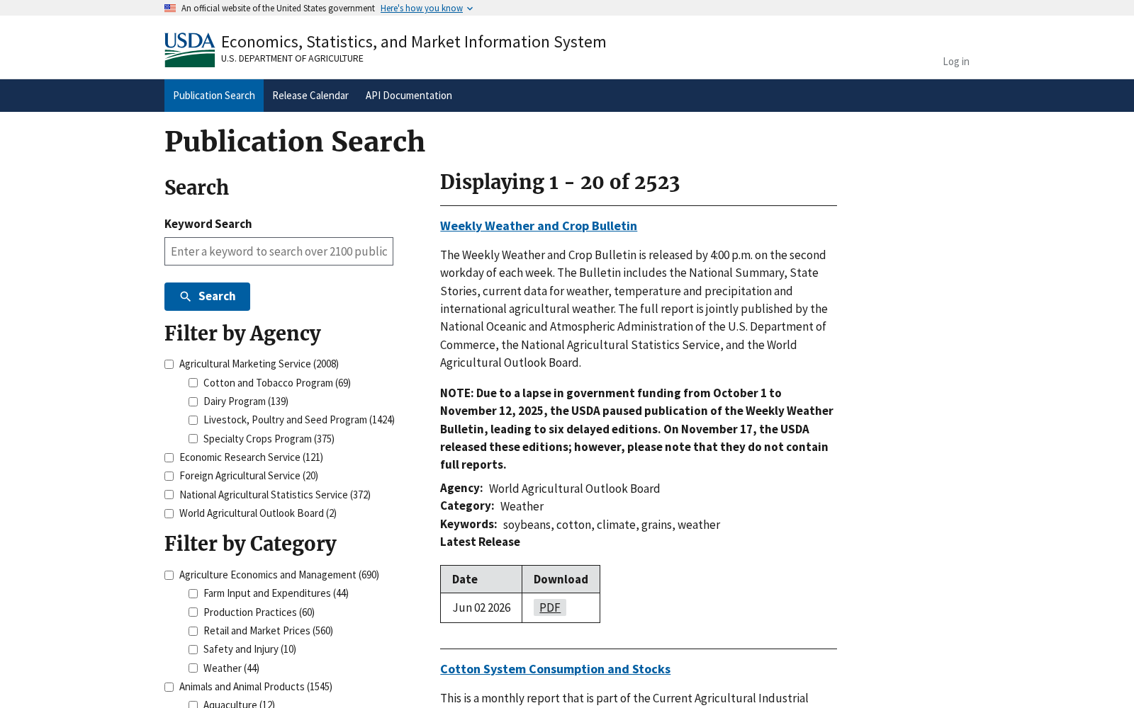 USDA Economics, Statistics and Market Information System 数据集图片