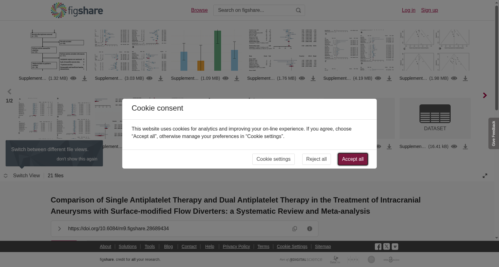 <b>Comparison of </b><b>Single Antiplatelet Therapy </b><b>and </b><b>Dual Antiplatelet Therapy </b><b>in the Treatment of Intracranial Aneurysms with Surface-modified Flow Diverters</b><b>: a Systematic Review and Meta-analysis</b> 数据集图片