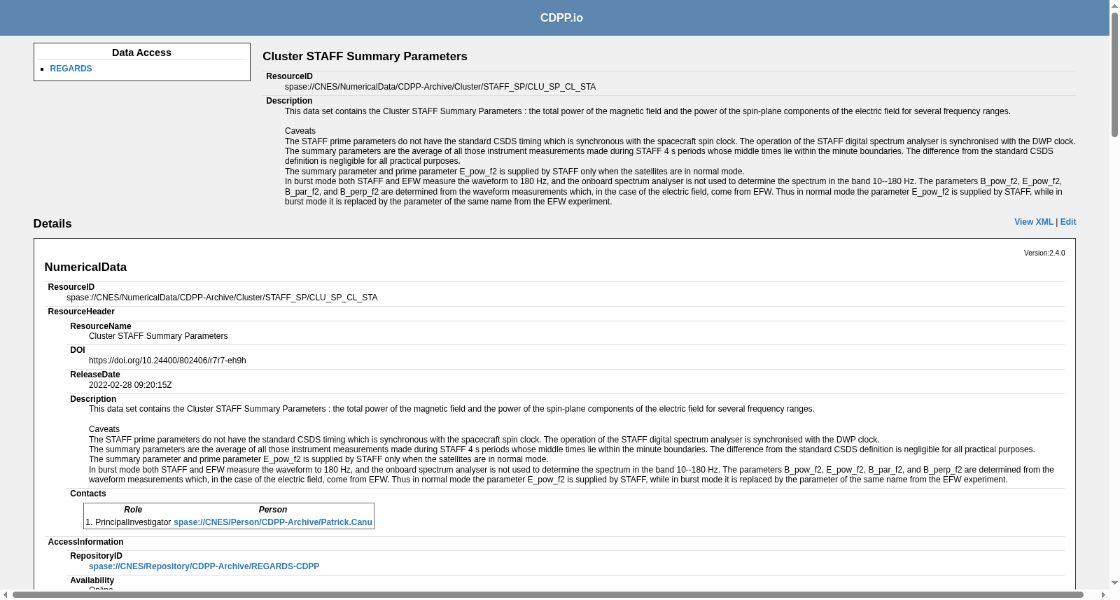 Cluster STAFF Summary Parameters 数据集图片