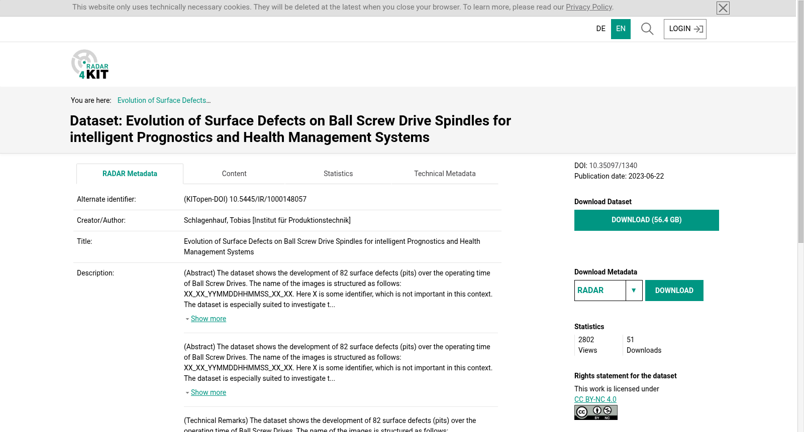 Evolution of Surface Defects on Ball Screw Drive Spindles for intelligent Prognostics and Health Management Systems 数据集图片
