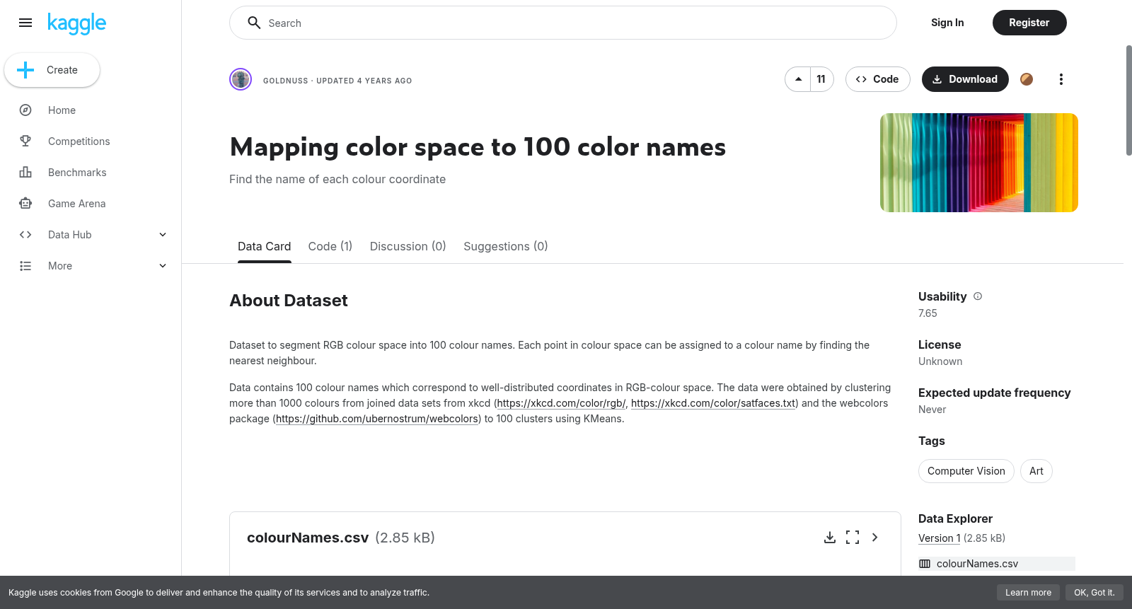 Mapping color space to 100 color names 数据集图片