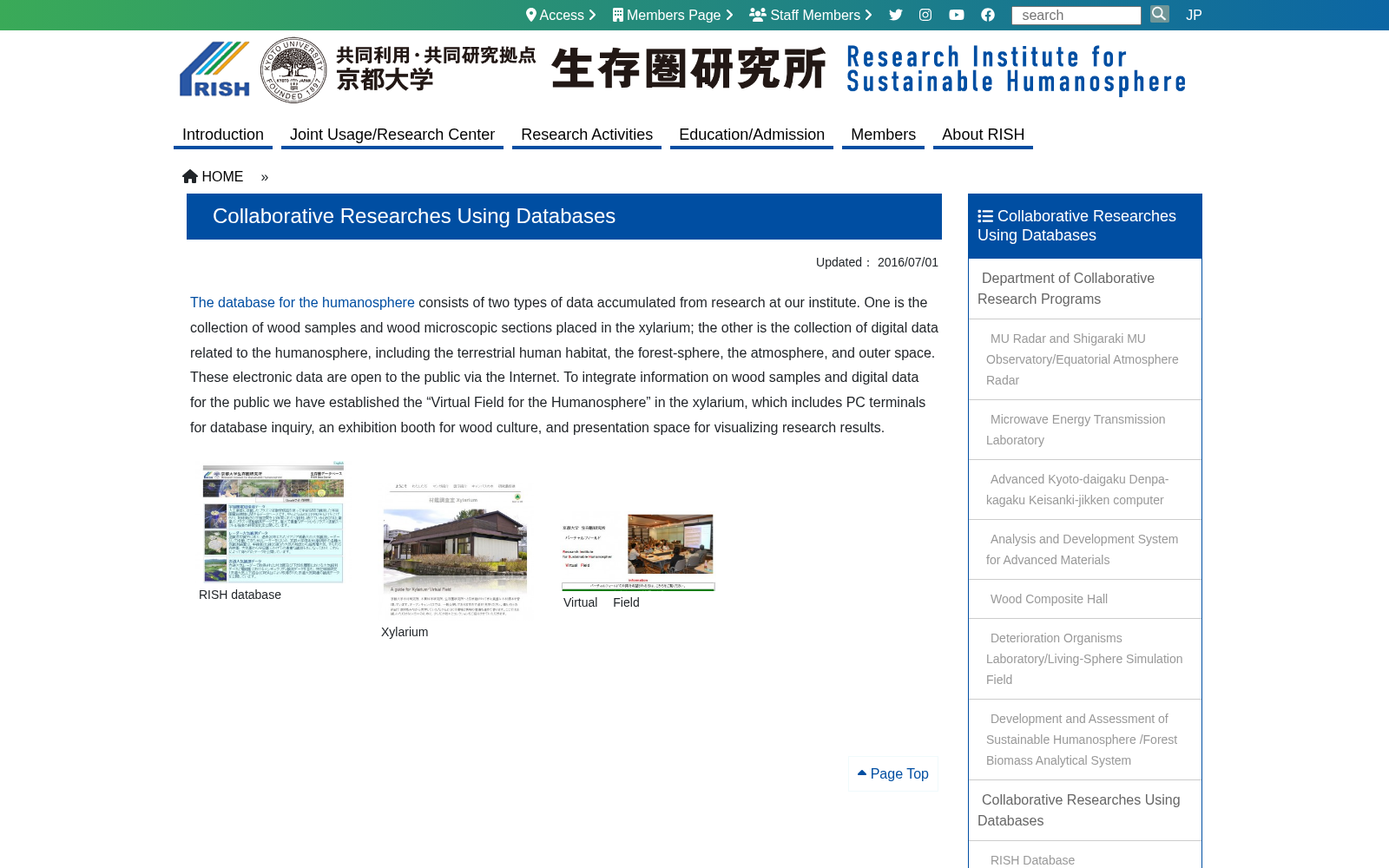 Research Institute for Sustainable Humanosphere databases 数据集图片