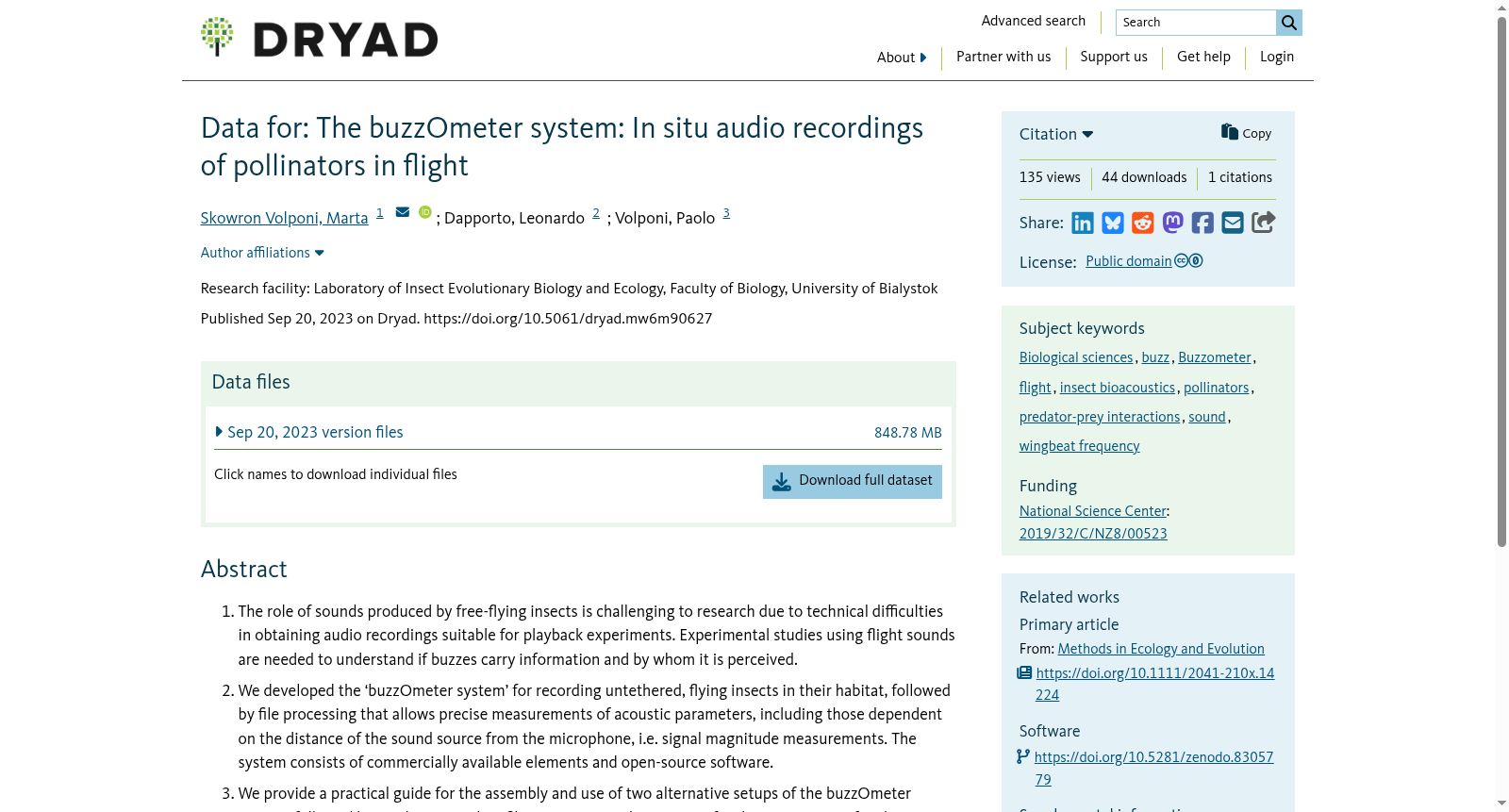 Data for: The buzzOmeter system: In situ audio recordings of pollinators in flight 数据集图片